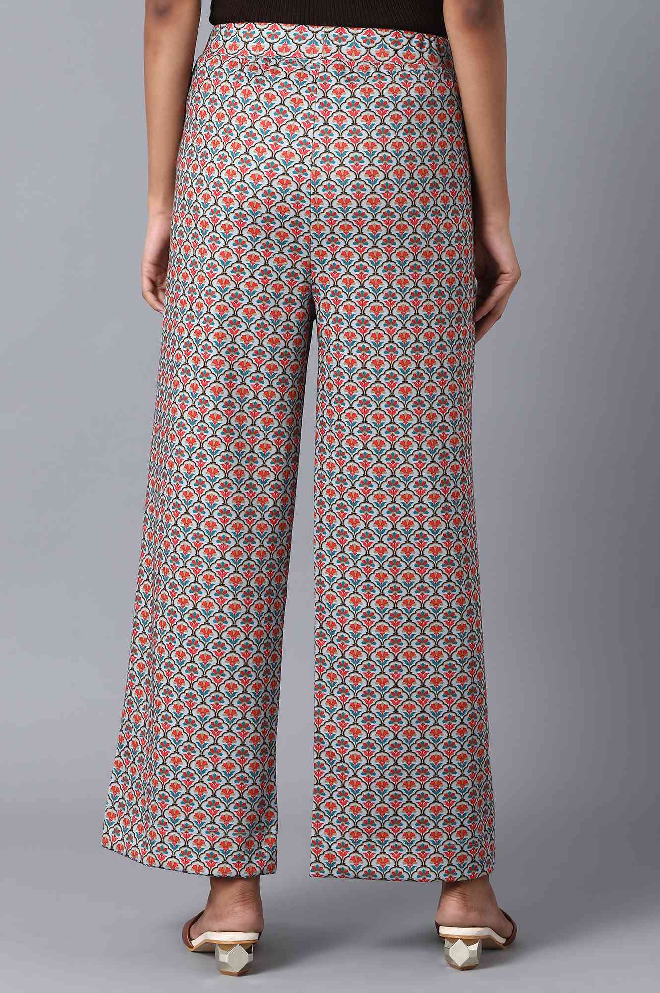 Multicolour Printed Wide-leg Knit Palazzo with Elasticated Waistband