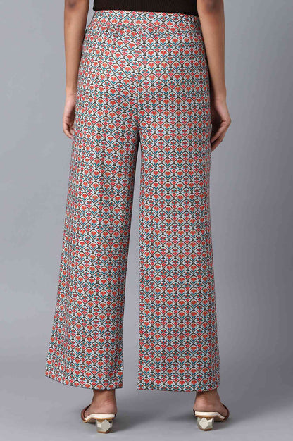 Multicolour Printed Wide-leg Knit Palazzo with Elasticated Waistband