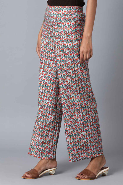 Multicolour Printed Wide-leg Knit Palazzo with Elasticated Waistband