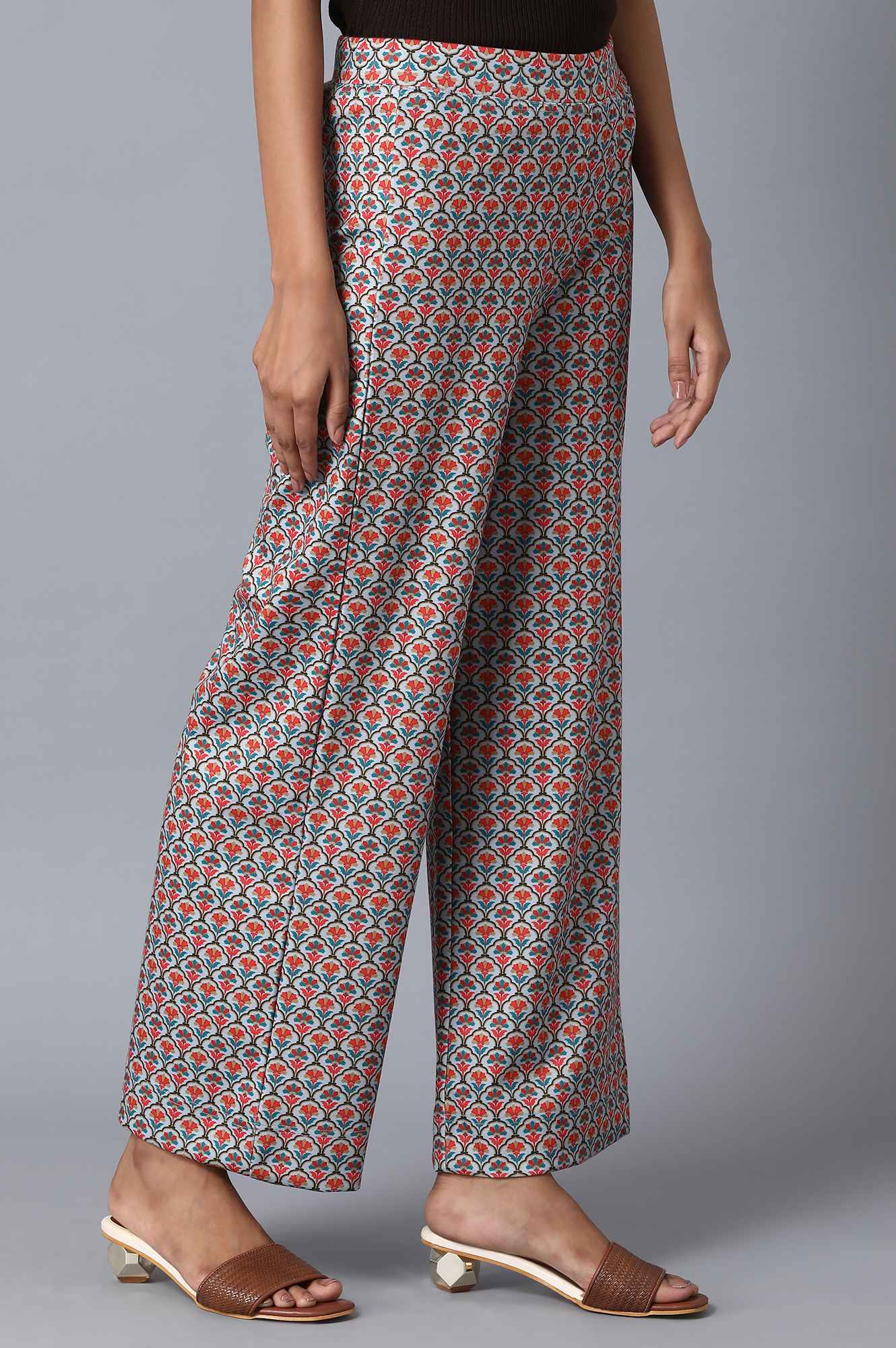 Multicolour Printed Wide-leg Knit Palazzo with Elasticated Waistband