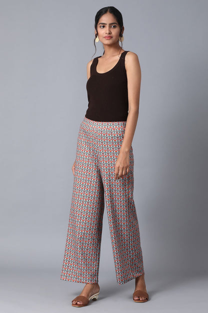Multicolour Printed Wide-leg Knit Palazzo with Elasticated Waistband