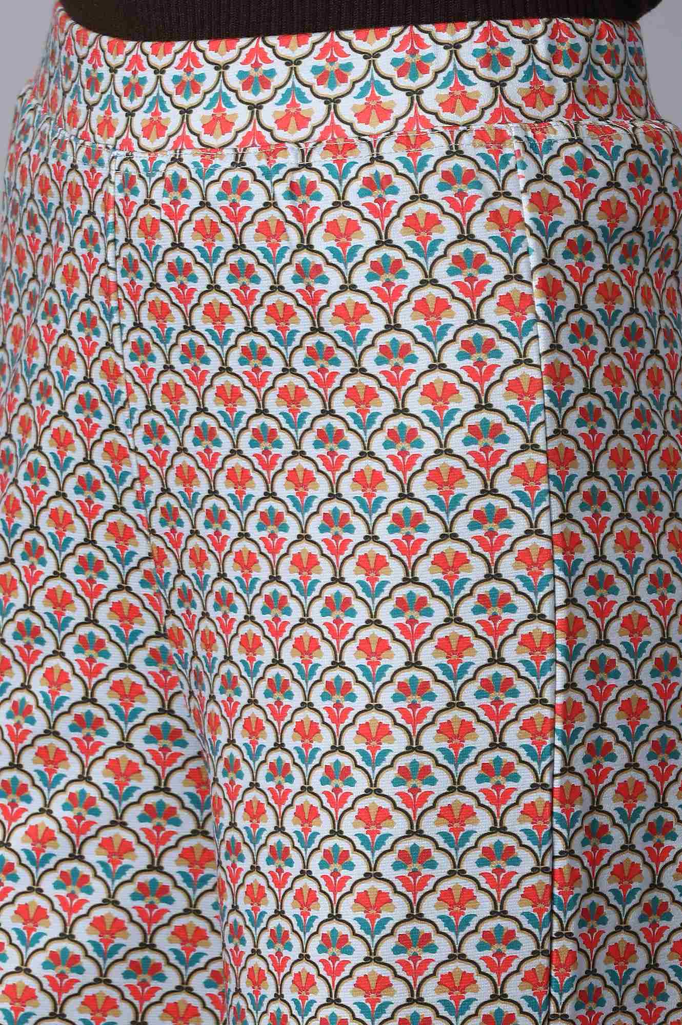 Multicolour Printed Wide-leg Knit Palazzo with Elasticated Waistband