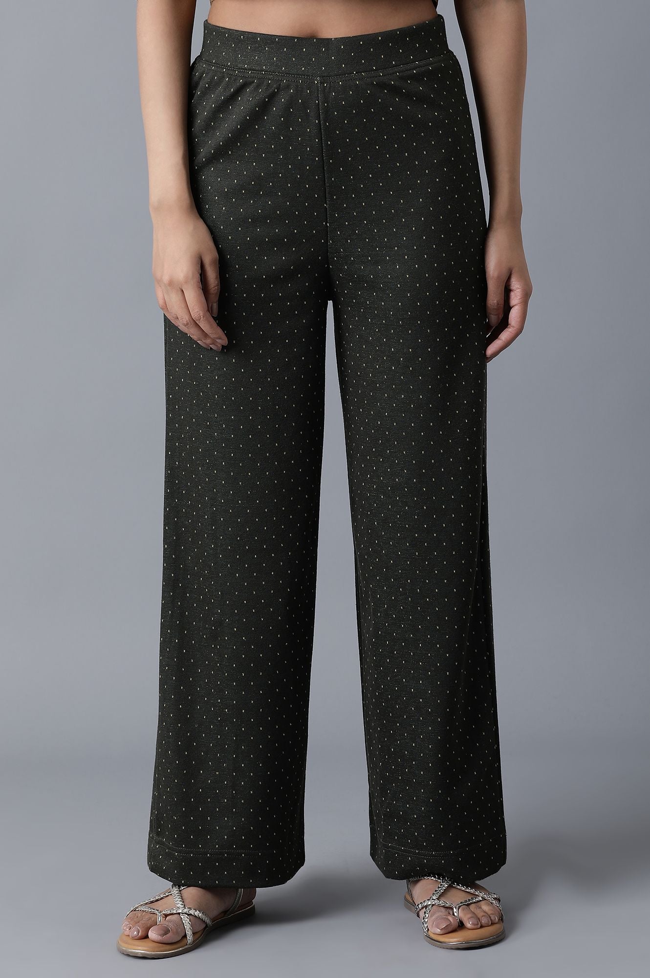 Green Solid Straight Fit Palazzo With Elasticated Waist