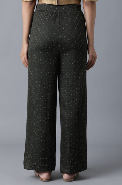 Green Solid Straight Fit Palazzo With Elasticated Waist