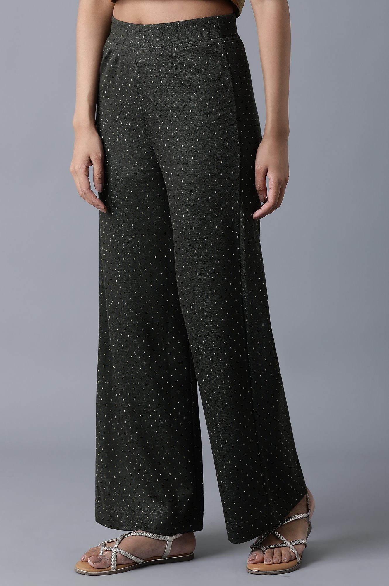 Green Solid Straight Fit Palazzo With Elasticated Waist
