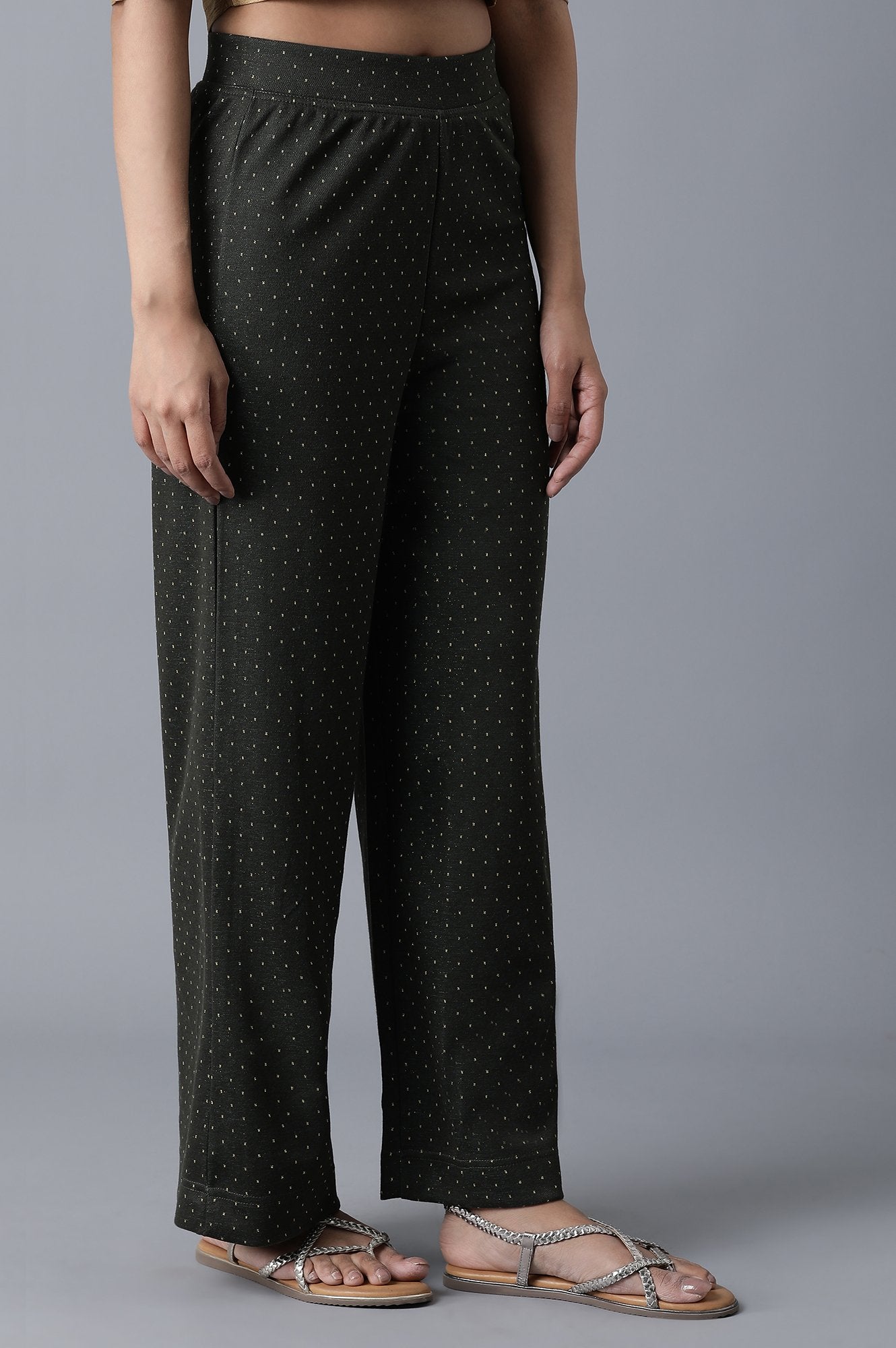 Green Solid Straight Fit Palazzo With Elasticated Waist