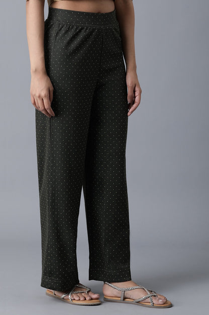 Green Solid Straight Fit Palazzo With Elasticated Waist