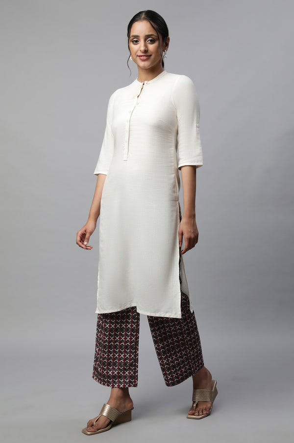 Maroon Geometric Printed Wide-leg Knit Palazzo with Elasticated Waist