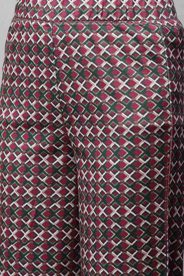 Maroon Geometric Printed Wide-leg Knit Palazzo with Elasticated Waist