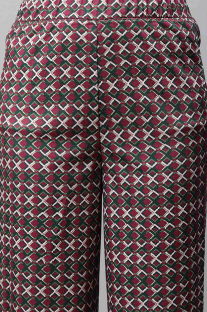 Maroon Geometric Printed Wide-leg Knit Palazzo with Elasticated Waist