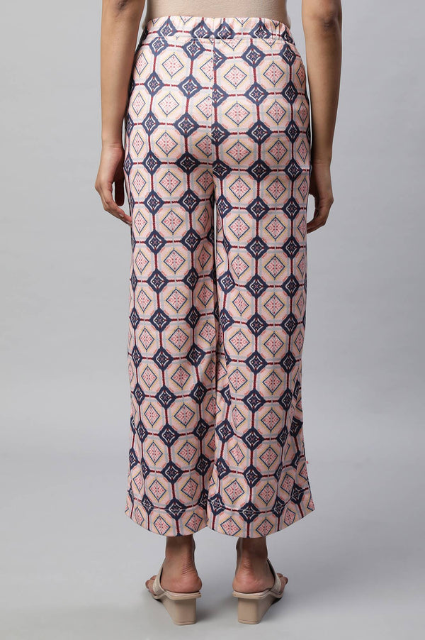 Pink Geometric Printed Straight Fit Palazzo With Elasticated Waist
