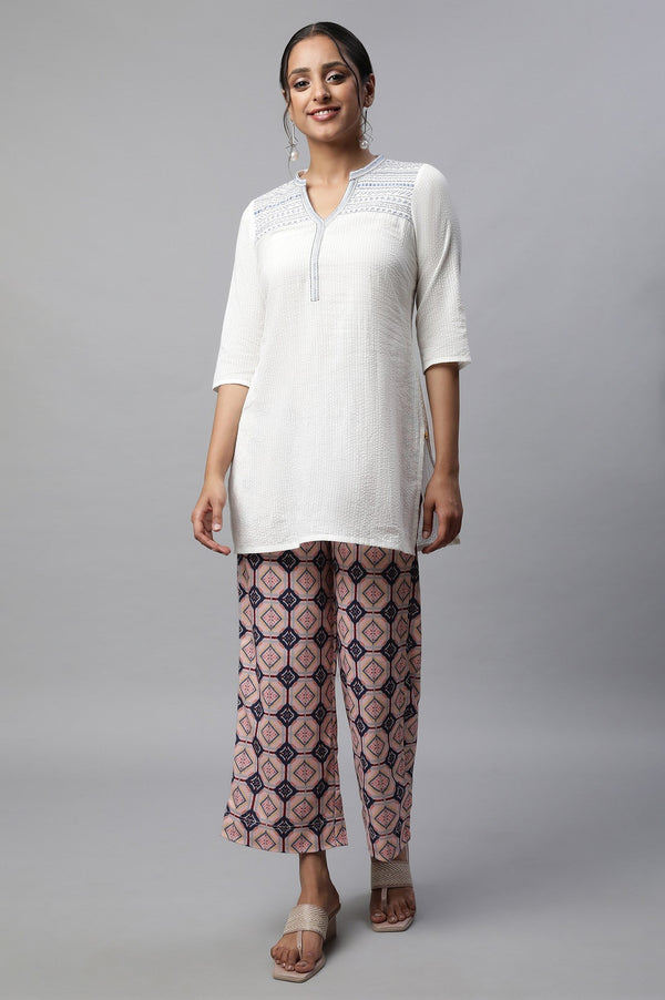 Pink Geometric Printed Straight Fit Palazzo With Elasticated Waist