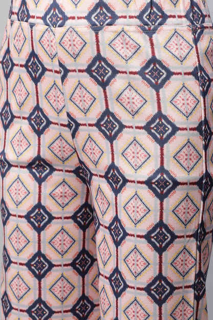 Pink Geometric Printed Straight Fit Palazzo With Elasticated Waist