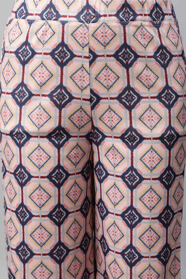 Pink Geometric Printed Straight Fit Palazzo With Elasticated Waist