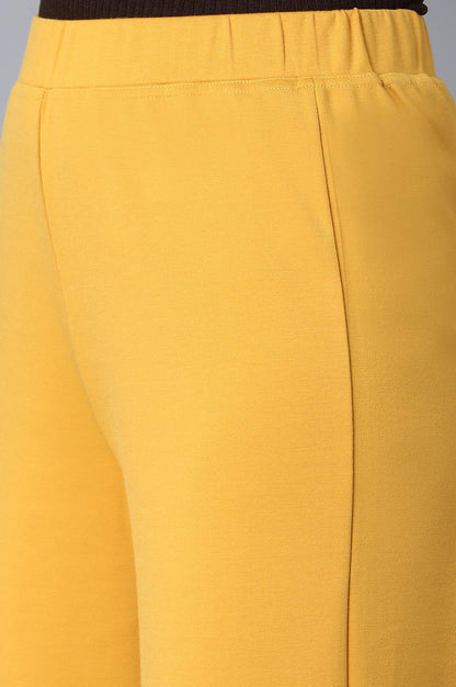 Mustard Solid Straight-fit Knit Palazzo with Elasticated Waistband