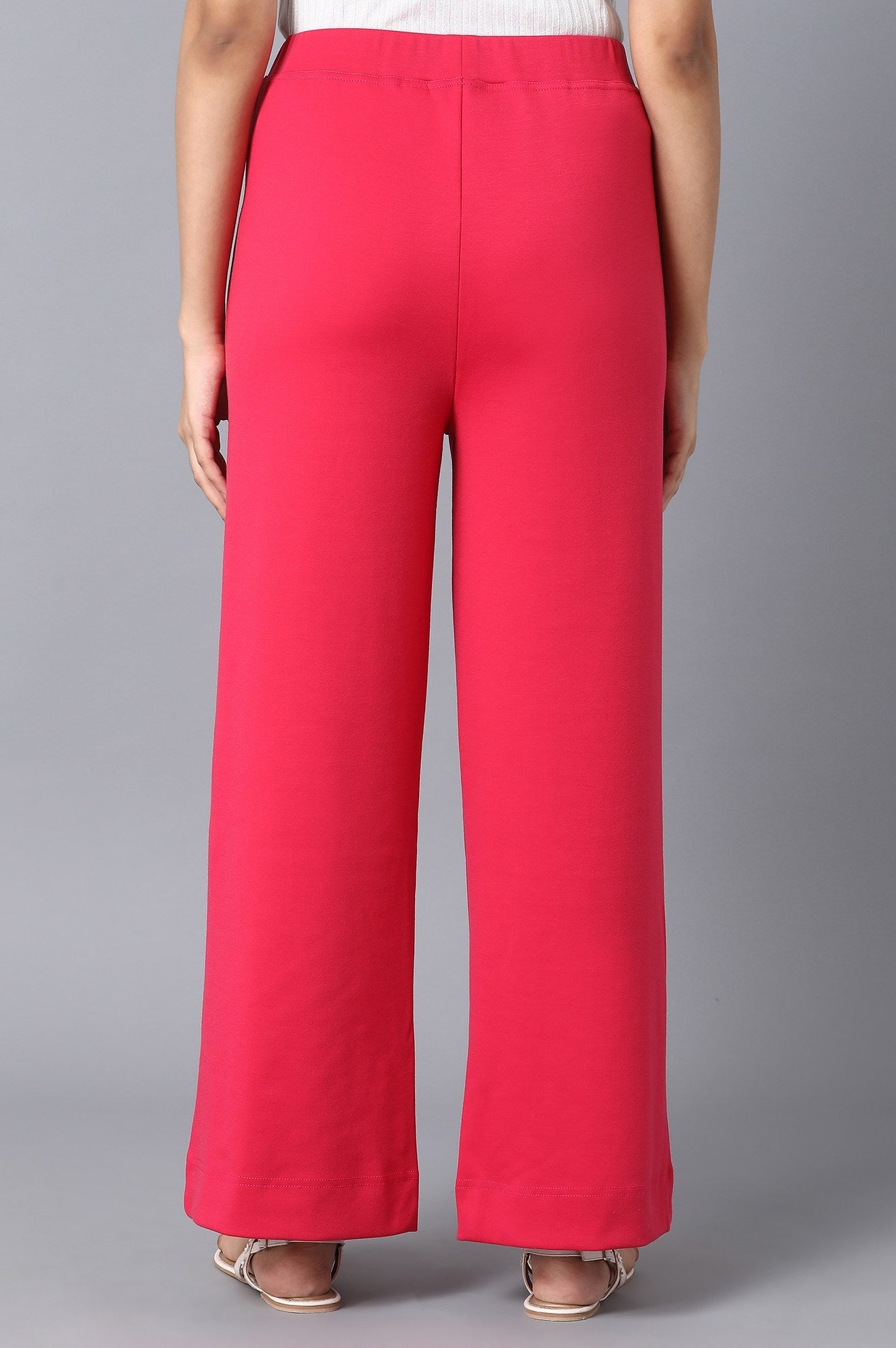 Pink Solid Wide-leg Knit Palazzo with Elasticated Waist