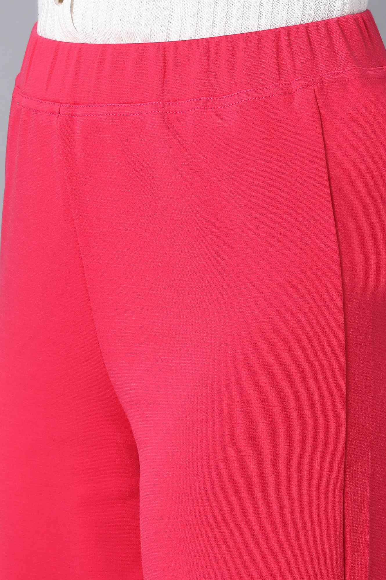 Pink Solid Wide-leg Knit Palazzo with Elasticated Waist