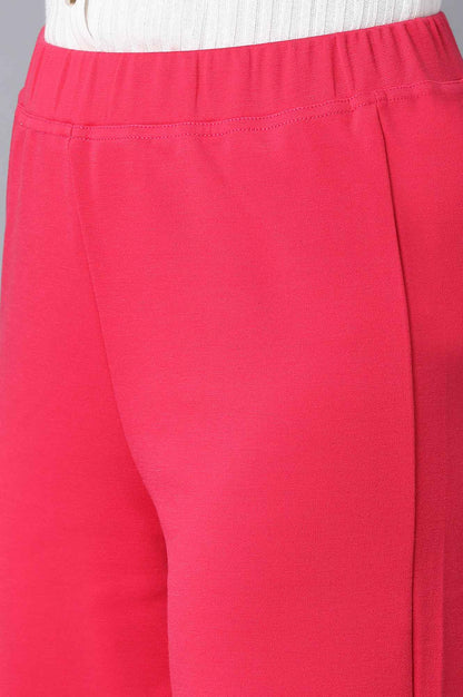 Pink Solid Wide-leg Knit Palazzo with Elasticated Waist