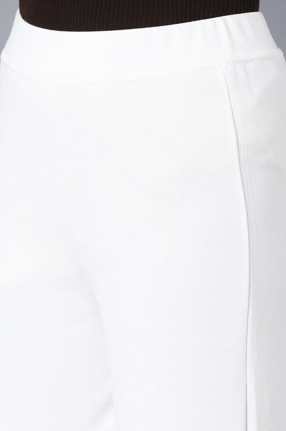 White Solid Wide-leg Knit Palazzo with Elasticated Waistband