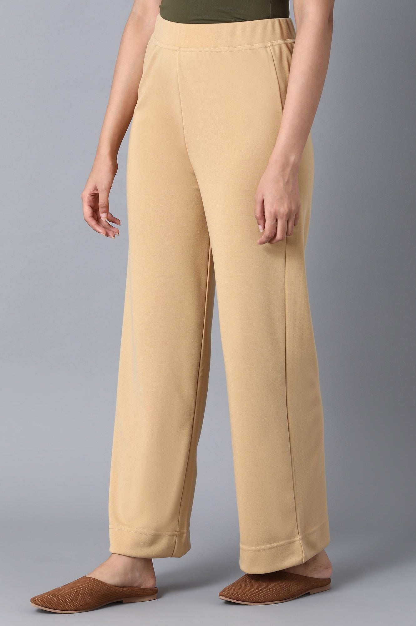Gold Solid Straight Fit Palazzo With Elasticated Waist