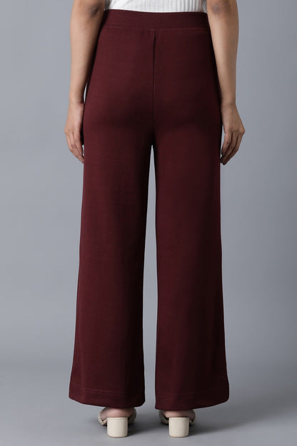 Maroon Solid Straight Fit Palazzo With Elasticated Waistband