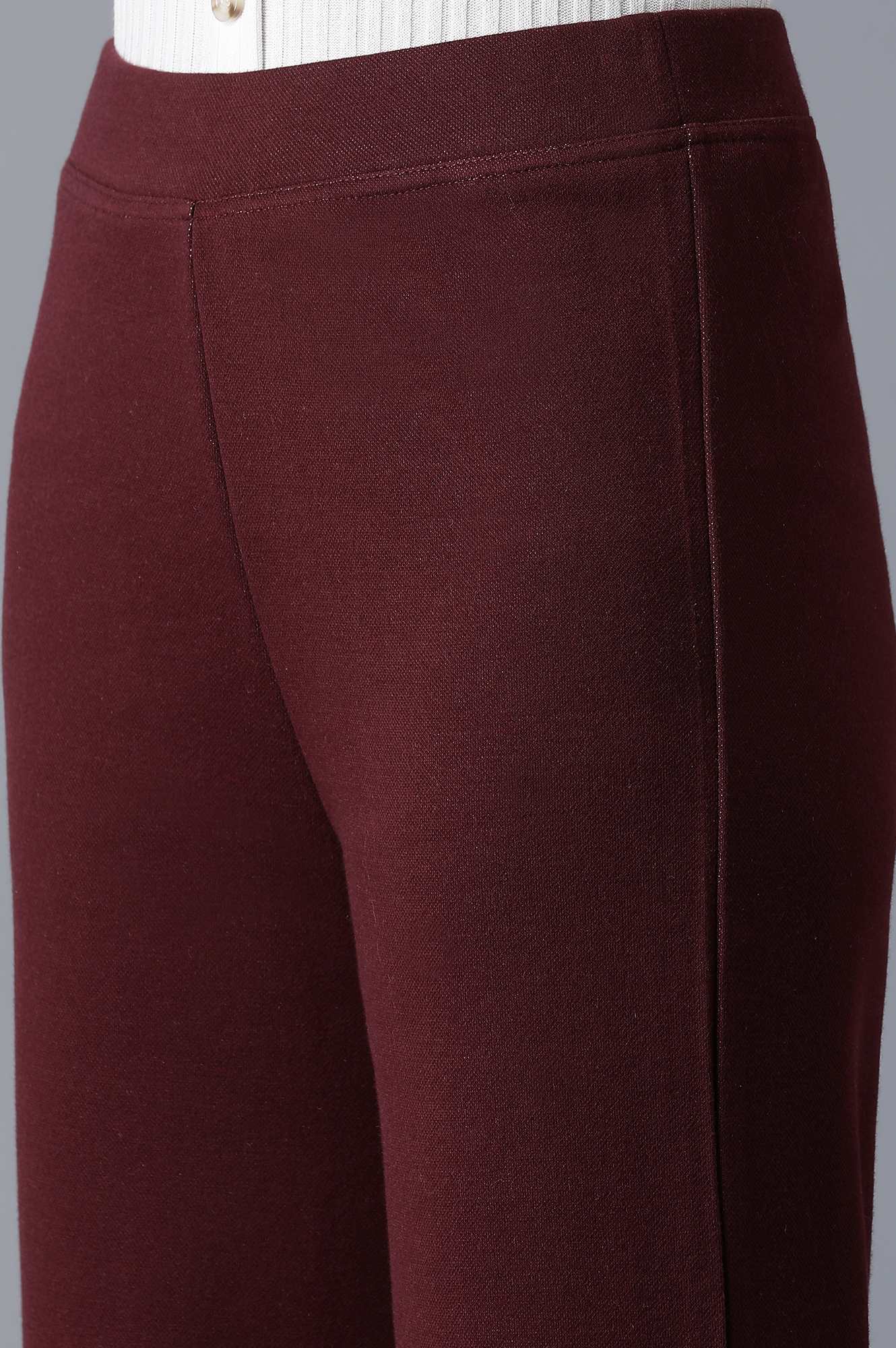 Maroon Solid Straight Fit Palazzo With Elasticated Waistband