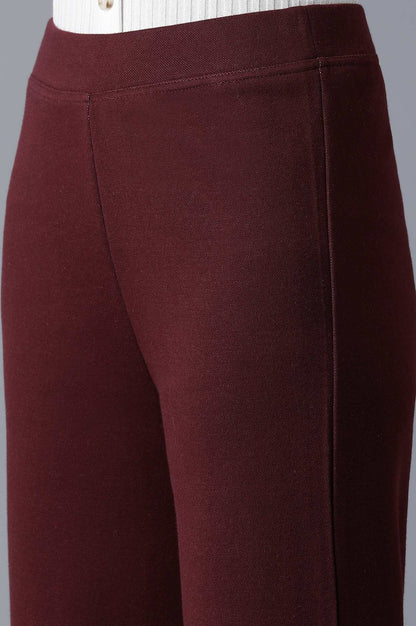 Maroon Solid Straight Fit Palazzo With Elasticated Waistband