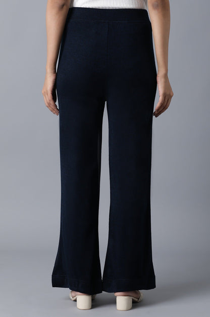 Navy Blue Solid Straight Fit Palazzo With Elasticated Waist