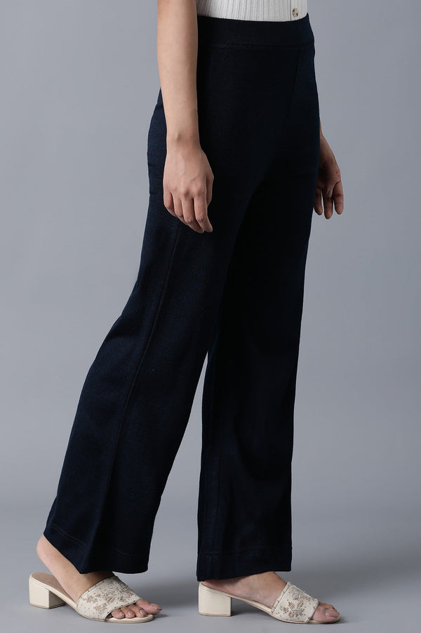 Elleven Women's Navy Blue Solid Straight Fit Palazzo With Elasticated Waist