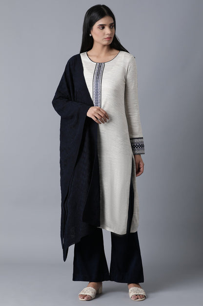 Navy Blue Solid Straight Fit Palazzo With Elasticated Waist