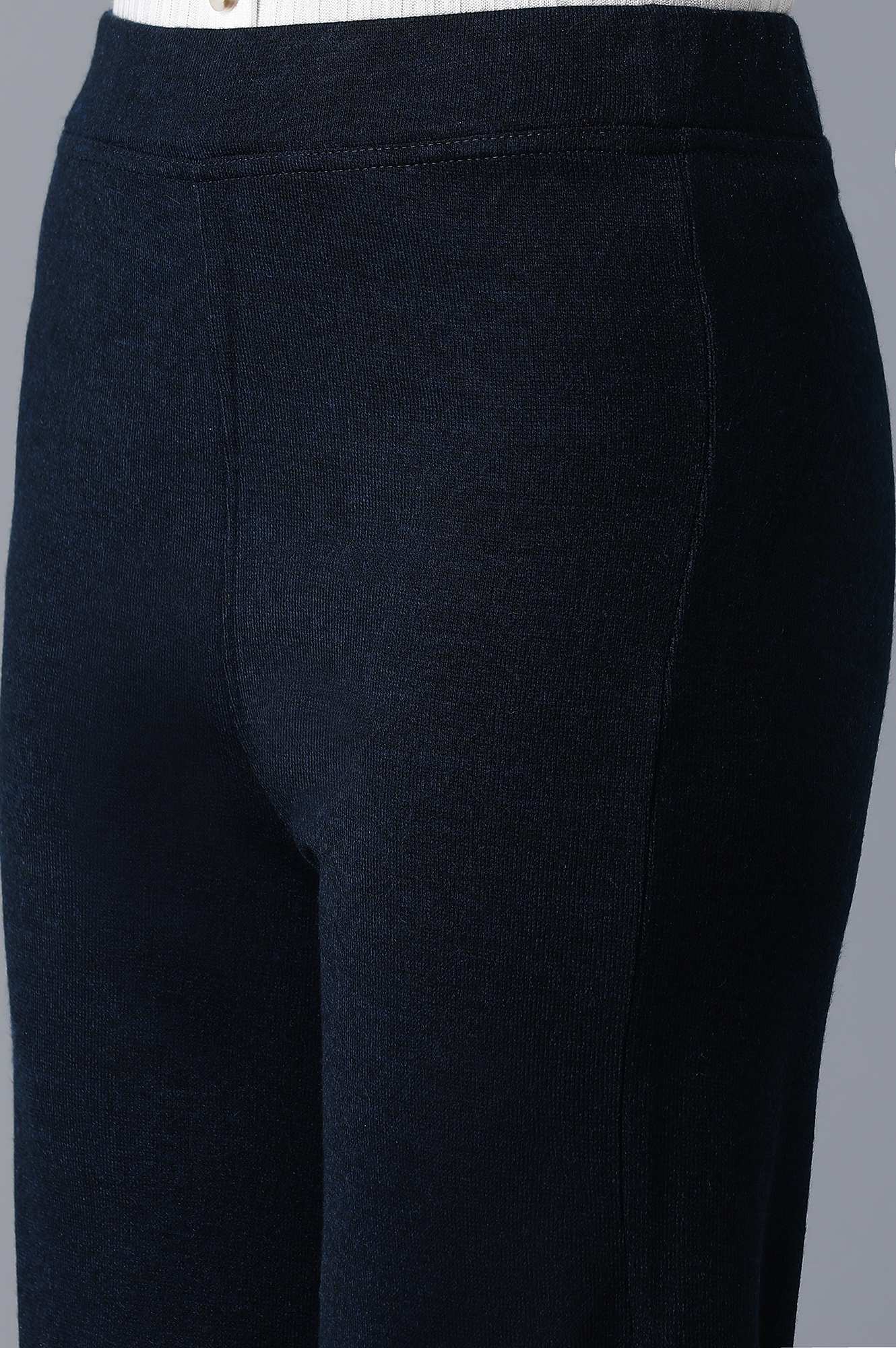 Navy Blue Solid Straight Fit Palazzo With Elasticated Waist