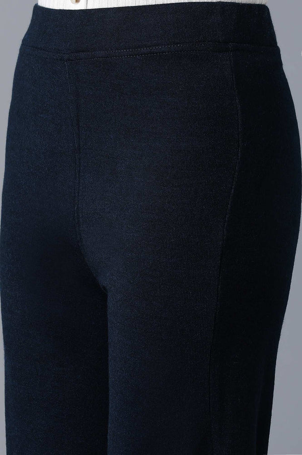 Elleven Women's Navy Blue Solid Straight Fit Palazzo With Elasticated Waist