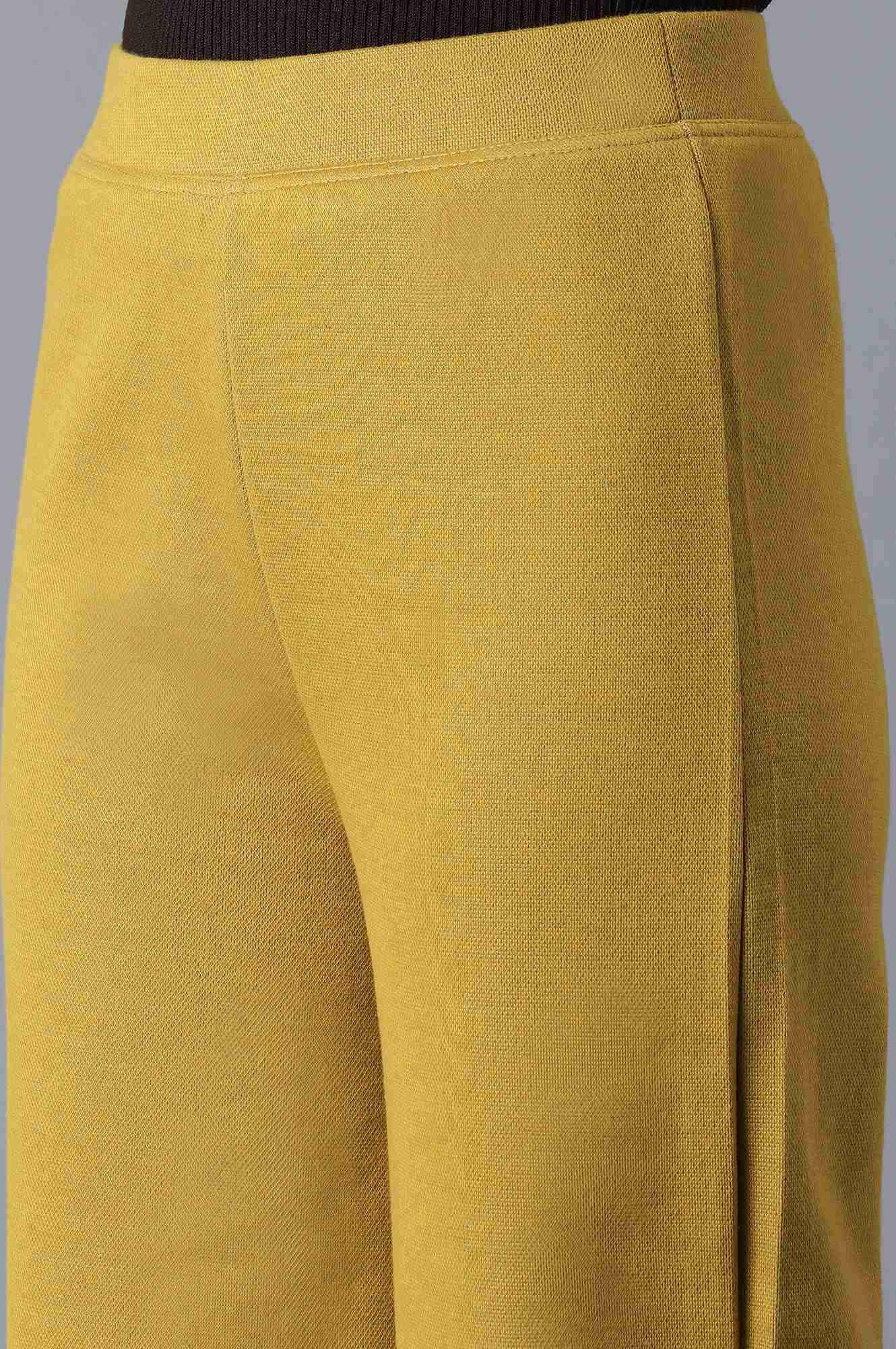 Mustard Solid Straight-fit Knit Palazzo with Elasticated Waistband