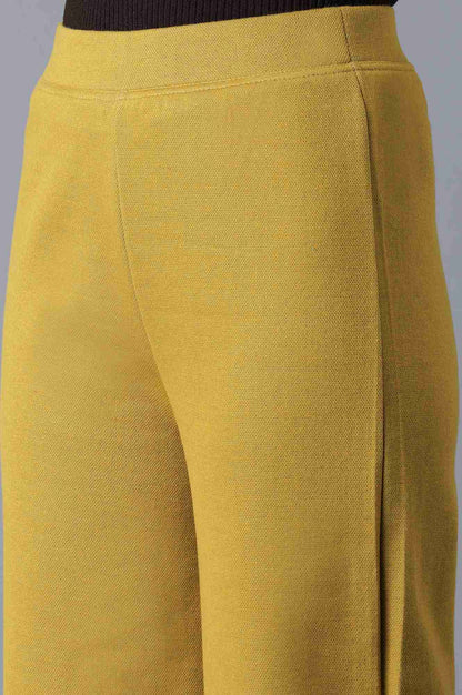 Mustard Solid Straight-fit Knit Palazzo with Elasticated Waistband