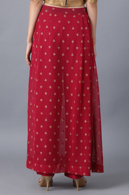 Red Floral Embroidered A-line Woven Palazzo with Side Zip
