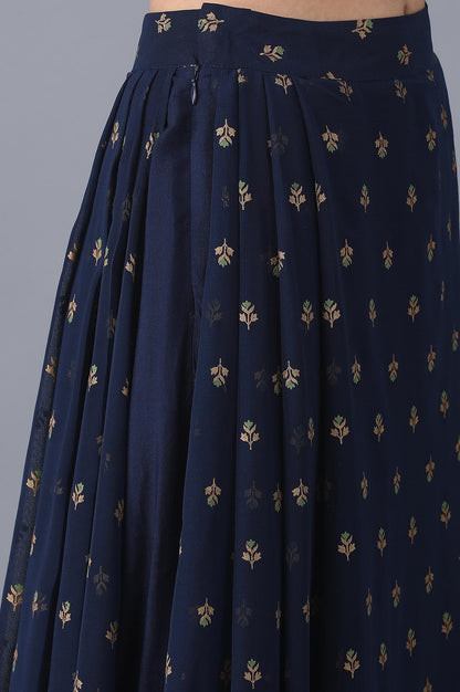 Navy Blue Floral Printed A Line Woven Palazzo With Side Zip