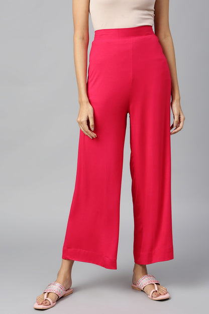 Pink Solid Flared Palazzo With Elasticated Waist