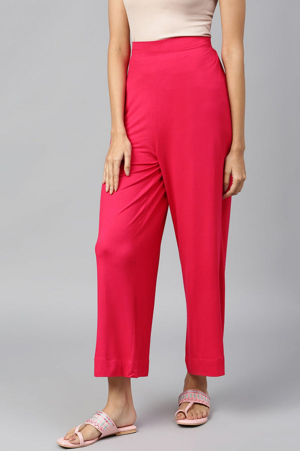 Elleven Women's Pink Solid Flared Palazzo With Elasticated Waist