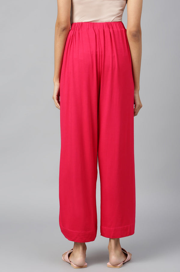 Elleven Women's Pink Solid Flared Palazzo With Elasticated Waist