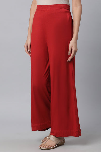 Red Solid Flared Palazzo With Elasticated Waist