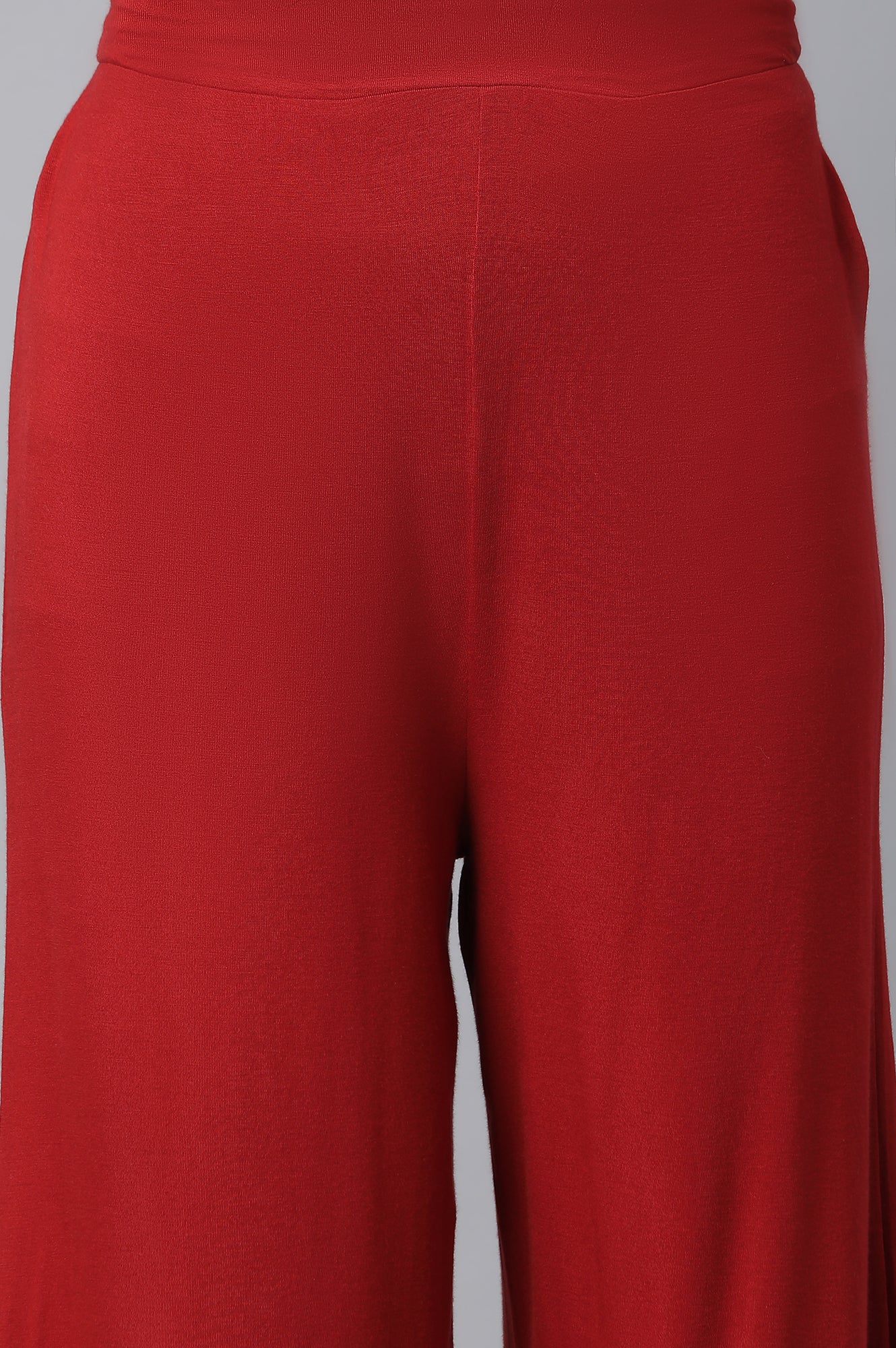 Red Solid Flared Palazzo With Elasticated Waist