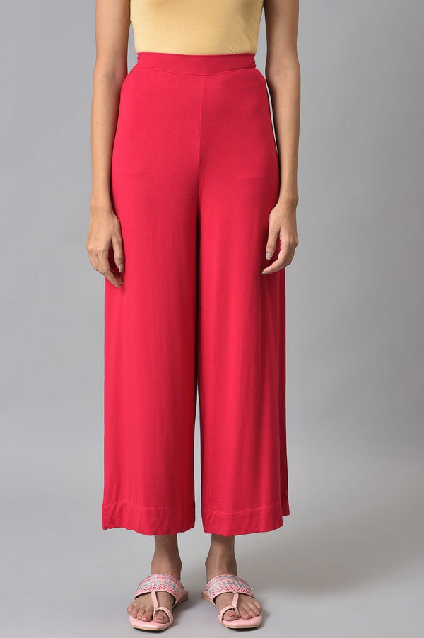 Pink Solid Straight Fit Palazzo With Elasticated Waist