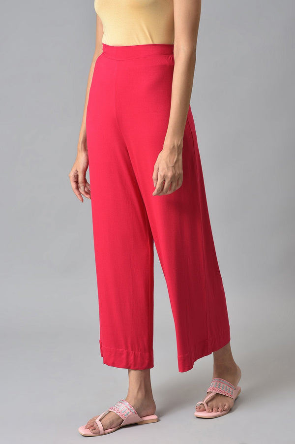 Pink Solid Straight Fit Palazzo With Elasticated Waist