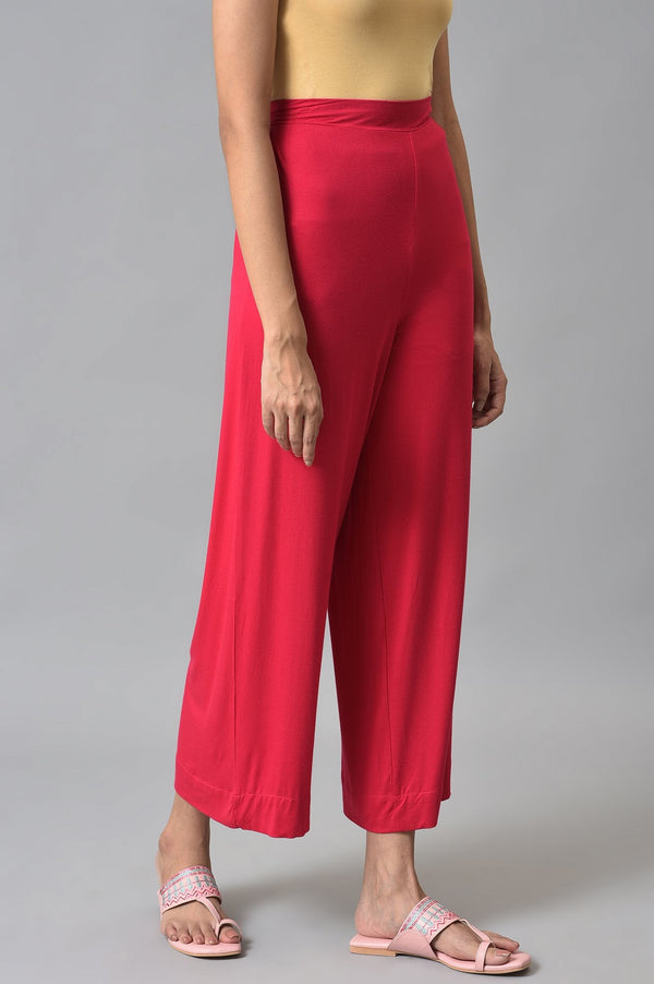 Pink Solid Straight Fit Palazzo With Elasticated Waist