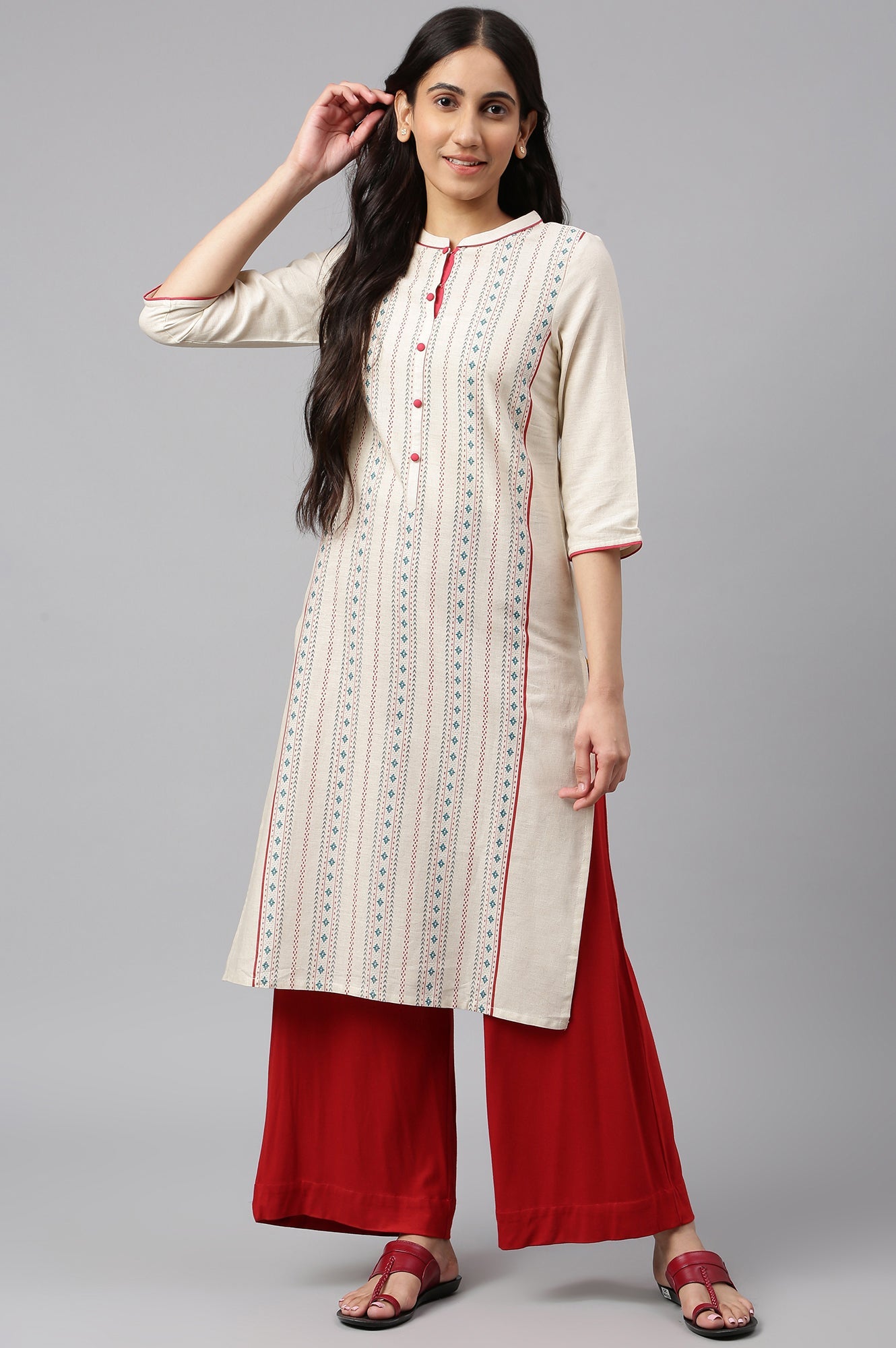 Red Solid Straight Fit Palazzo With Elasticated Waist