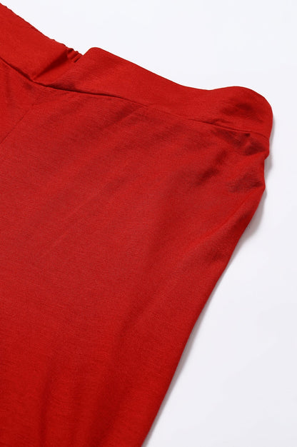 Red Solid Straight Fit Palazzo With Elasticated Waist