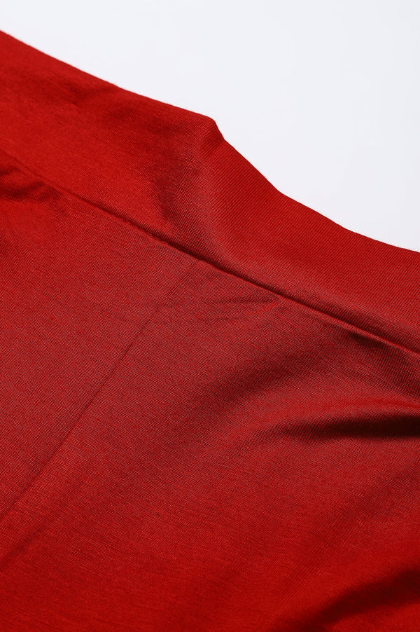 Elleven Women's Red Solid Straight Fit Palazzo With Elasticated Waist