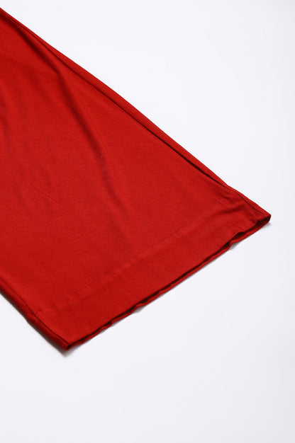 Red Solid Straight Fit Palazzo With Elasticated Waist