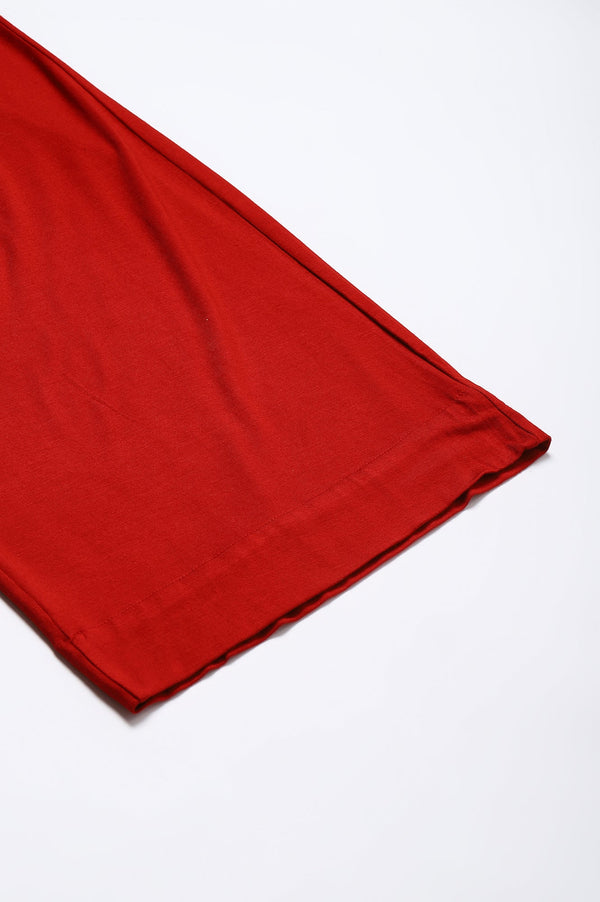 Elleven Women's Red Solid Straight Fit Palazzo With Elasticated Waist