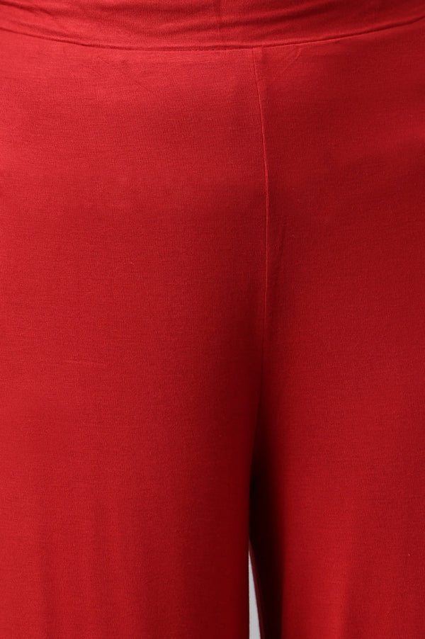 Elleven Women's Red Solid Straight Fit Palazzo With Elasticated Waist